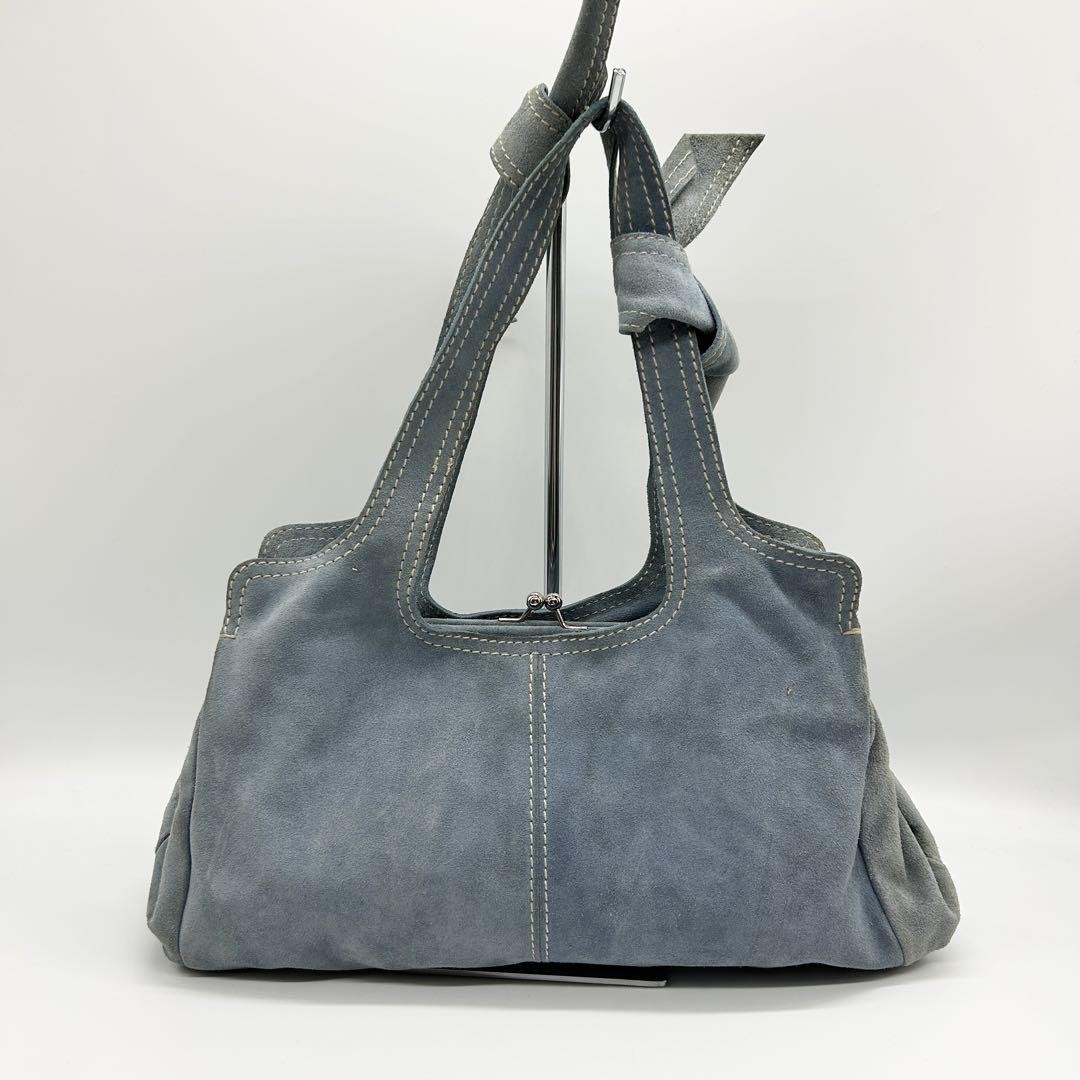 Miu Miu Archive Suede Shoulder Bag Kiss Lock Blue Auth Used