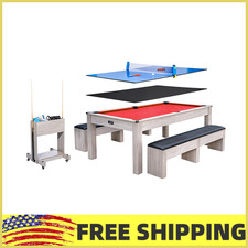   GARVEE 7ft Billiards Table Combo Set 3-in-1 Multi Game Pool Table w/Dining Top