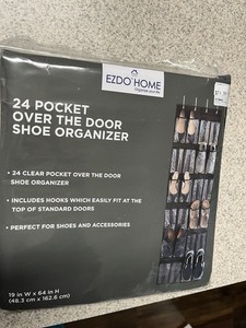 24 Large Pockets over the Door Shoe Organize New In Bag Ezdo Home NEW Hooks Incl