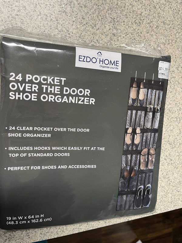 24 Large Pockets over the Door Shoe Organize New In Bag Ezdo Home NEW Hooks Incl