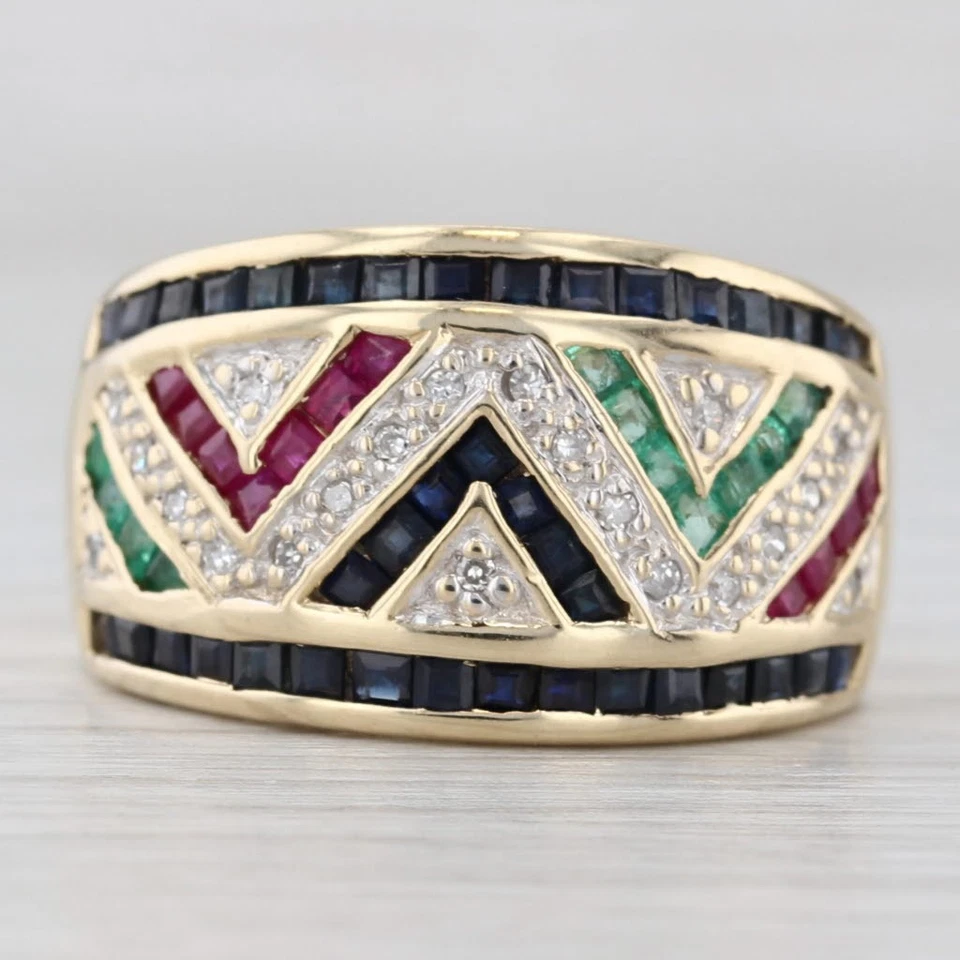 1.77ctw Gemstone Mosaic Ring 10k Yellow Gold Sz 7 Sapphire Ruby Emerald Diamond - Image 2 of 4