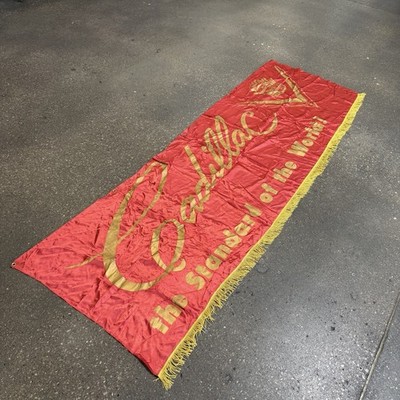 Vintage 40s 50s Cadillac Advertising Banner Red Silk/Satin Fringe 41x116 Rare