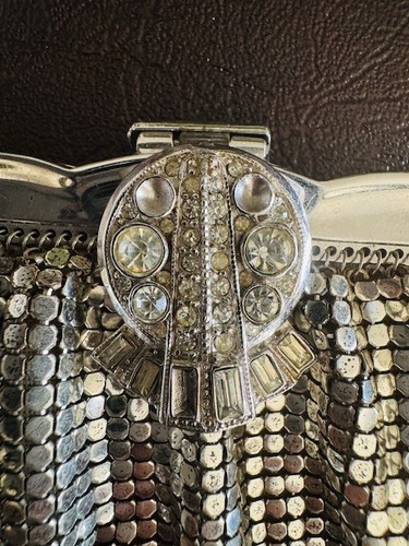 Antique Vintage 1920's Whiting & Davis Silver Mesh Bag Rhinestone Crystal Clasp - Picture 17 of 18