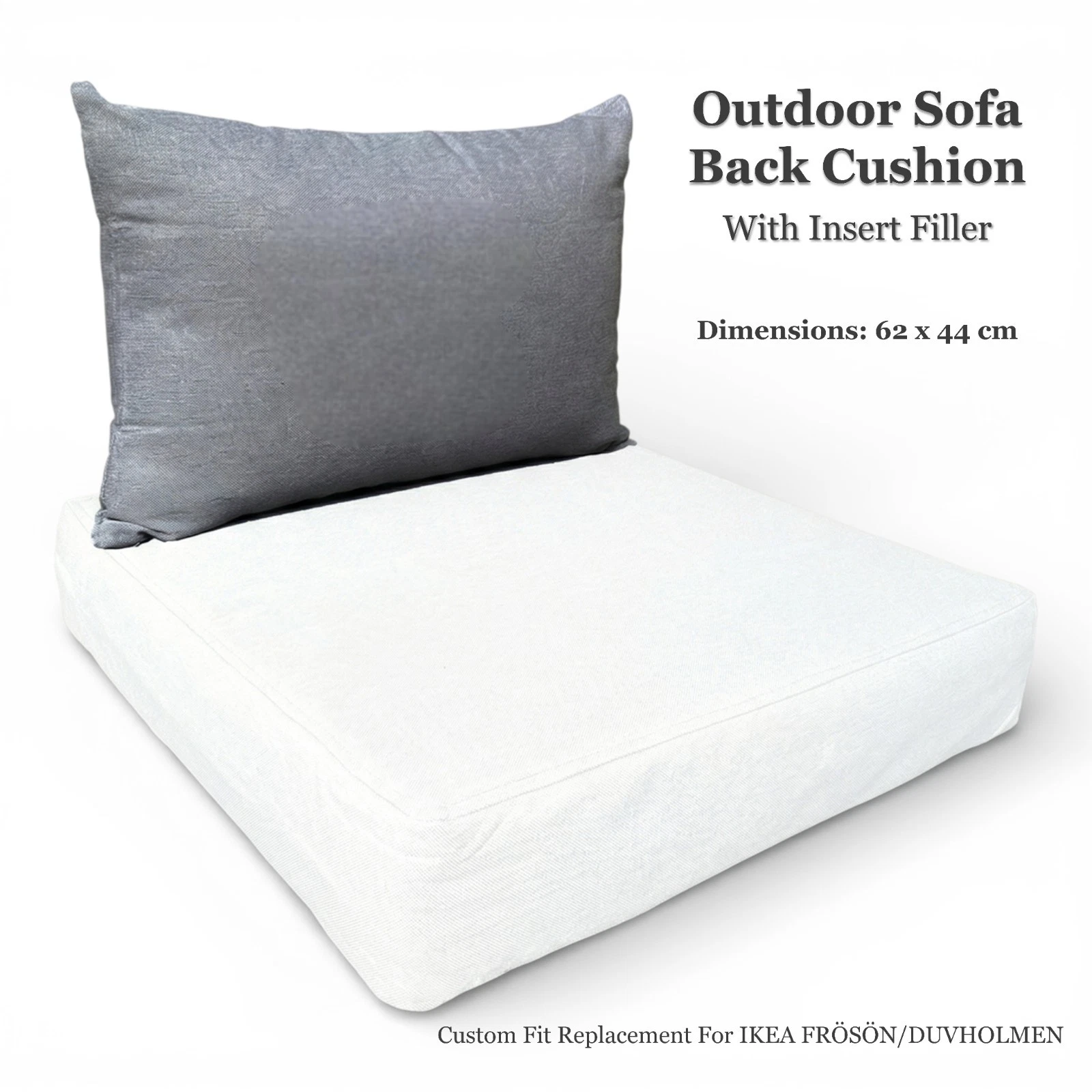 Outdoor Back Cushion Custom Fit Rattan Patio Garden Furniture Sofa Armchair Grey Replacement Fits IKEA FRÖSÖN, DUVHOLMEN, JÄRPÖN, JARPON and SOLLERÖN