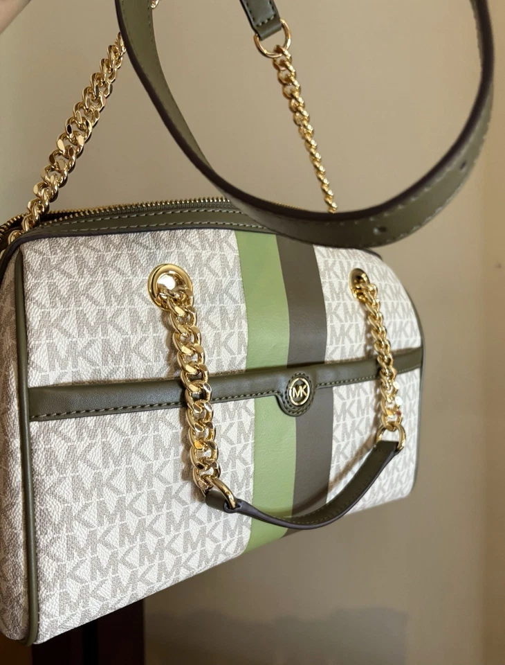 Cartera Michael Kors Blaire Mediana Logo Rayas LT VERDE SALVIA Y OLIVA HERMOSA Foto 3 de 4