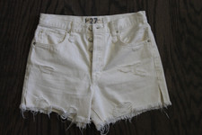 Free People We The Free Denim Jean Shorts Size 27 White Button Fly Distressed