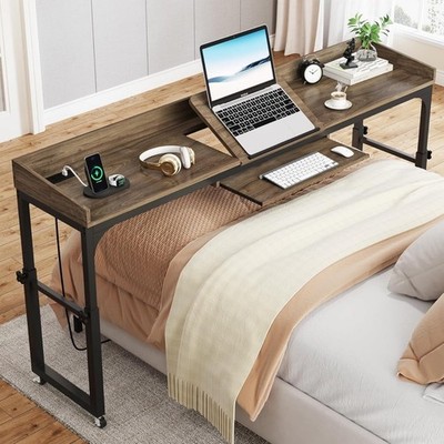 Height Adjustable Overbed Table with Wheels - 70.8 Queen Size Mobile Laptop Desk