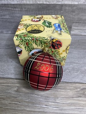 2006 Inge Germany Annual Blown Glass Plaid 3'' Ball Christmas Ornament W/ Box