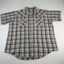 Plaid Western Shirt Short Sleeve Men  s XL Brown  Blue Pearl Snap Cowboy Farmer