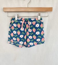 Mini Boden Strawberry Terry Shorts Blue Pink Pull On Girl Size 3-4 EUC