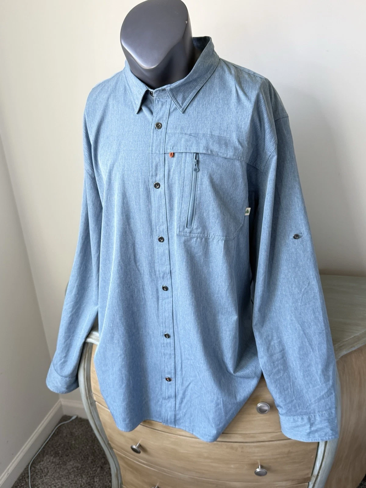 Lake & Trail Fishing Shirt Mens XXL Blue 2XL Stretch Fisherman UPF 30 Outdoor