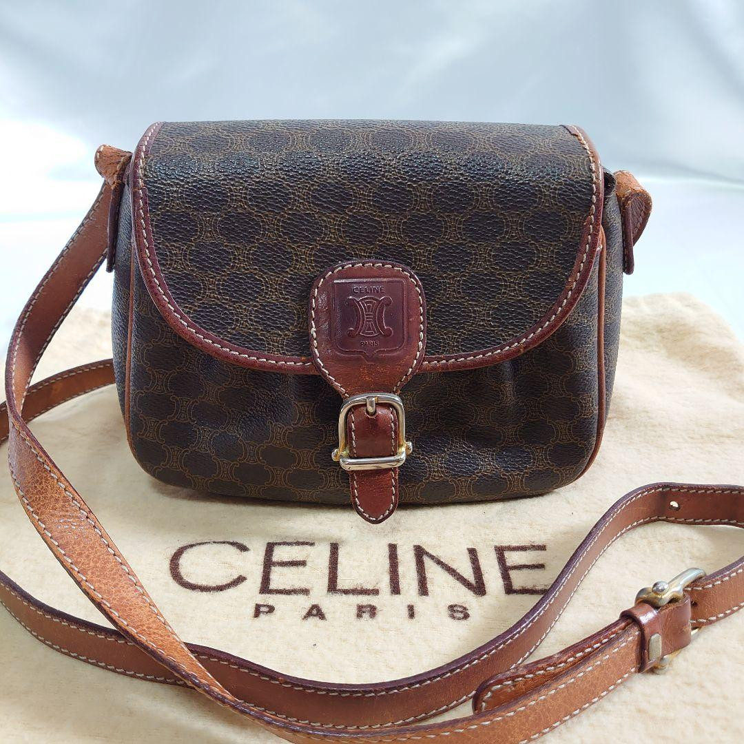 Celine Vintage Macadam Pattern Shoulder Bag Pochette Sacoche