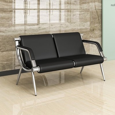2-Seat  Leather Executive Side Reception Chair Office Guest Waiting Chair Black