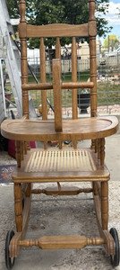 Wooden Baby High Chair w/ Tray, Wheels, Rocking & Footrest, Brown