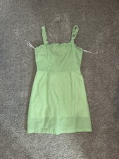 Women’s Green Gingham Mini Dress – Ruched Straps, Sleeveless Summer Sundress