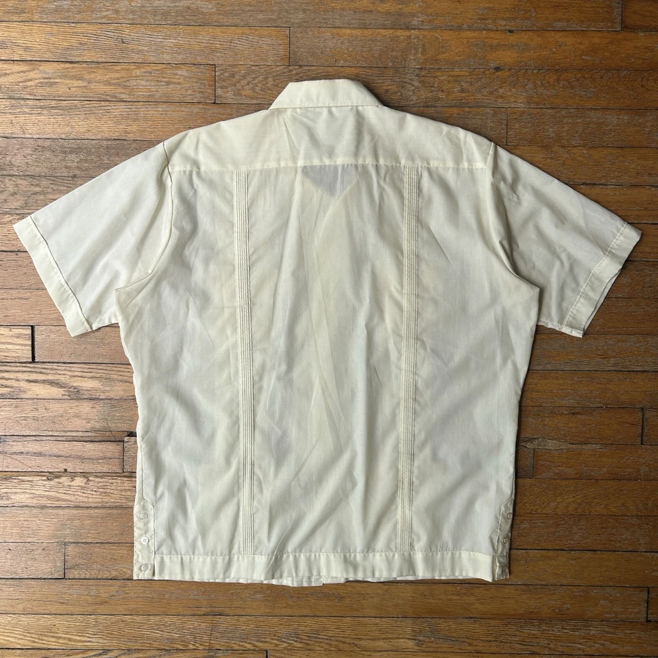 Camisa De Colección Años 60 Juan Carlos Guayabera Manga Corta Bordada Marfil Blanco XL Foto 4 de 4