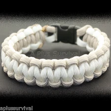 Beige & White - Paracord Rope Survival Bracelet - Made in the USA