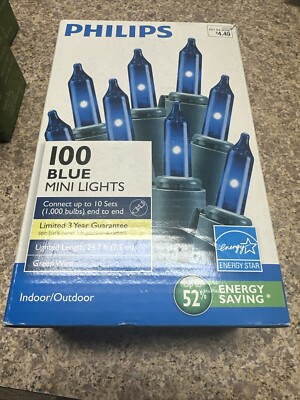 PHILIPS 100CT MINI LIGHTS 24.7 FT Length BLUE