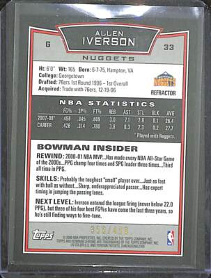 2008-09 Bowman Chrome Refractor #33 Allen Iverson No 356 of