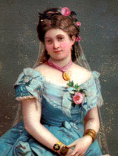 1870s-80s Victorian Trade Card Beautiful Lady In Blue P185