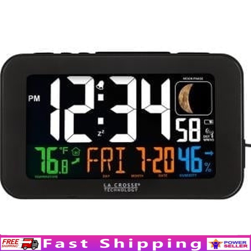 Corded Electric LED Black Digital Atomic Alarm Clock with USB Charging Port US-image