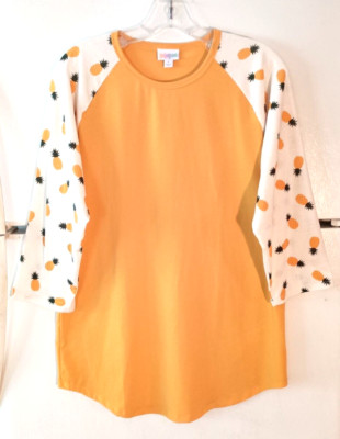 NEW WOMEN'S LULAROE RANDY GOLDEN YELLOW  WITH PINEAPPLE PRINT SLEEVES TOP SIZE L