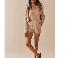 Free People Beach Declan Size XL nubby knit Romper One Piece Beige Pockets Comfy