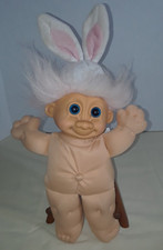 Russ Troll Doll 15 Easter Bunny White Hair Vinyl Face Soft Body Vintage Toy