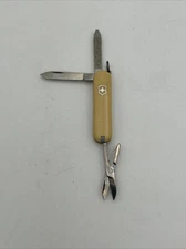 Vintage Swiss Victorinox Small Swiss Army Knife Keychain 2.25” Beige