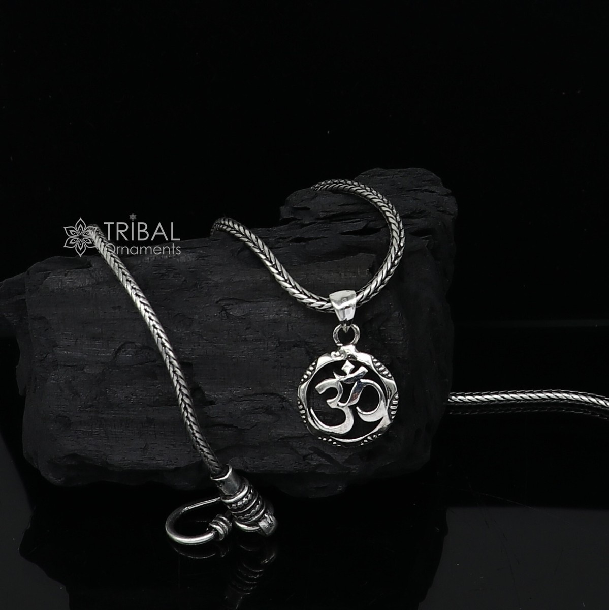 925 pure silver AUM OR OM mantra pendant , wheat chain