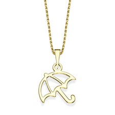 14K Yellow Gold Golden Umbrella Pendant  Necklace for girls