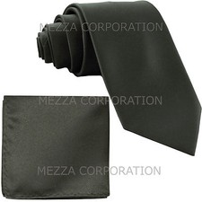 New Vesuvio Napoli Men's 2.5" skinny necktie hankie set party solid dark gray