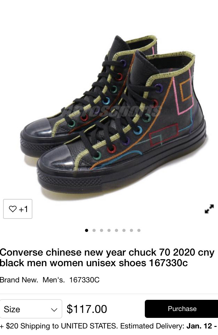 Converse Chuck Taylor Hi 70 Mens Size 8.5 Black Chinese New Year 2020 Sneakers 167330C-image