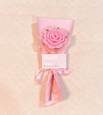Valentines Crochet Single Pink Rose