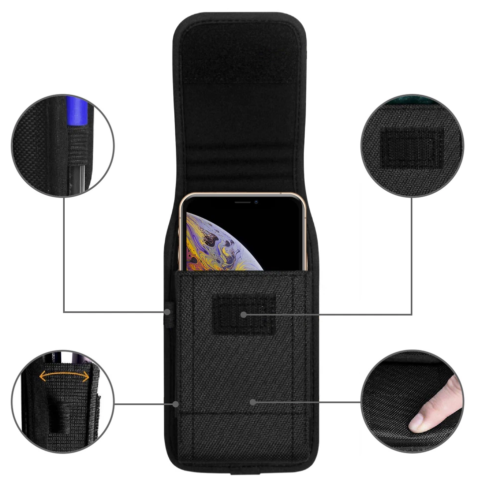 Cell Phone Pouch with Belt Loop and Metal Clip Holster Screen Size 5.2" to 5.5" - Image 3 of 4