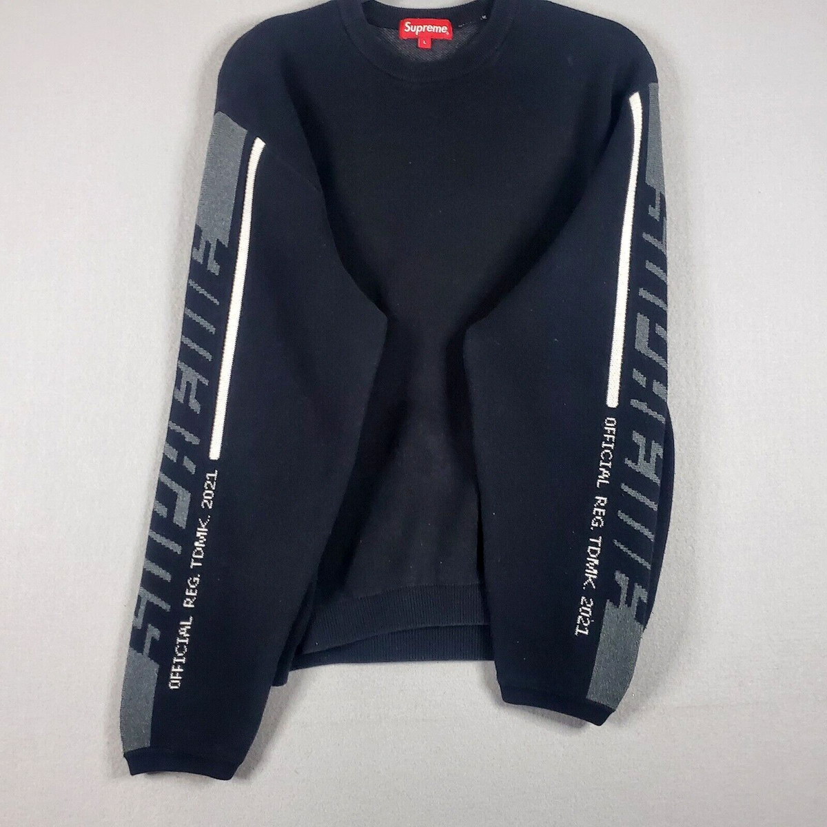 Supreme Sleeve Stripe Logo Sweater Men's sz Large Black