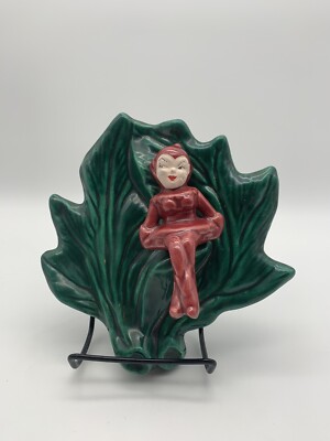 Vintage Red Pixie Elf Wall Pocket * unmarked * 1950's. 7 X 7 