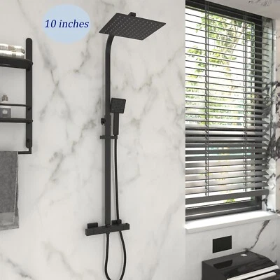 GY BATH Bathroom Thermostatic Exposed Shower Mixer Twin Shower Head Squar Bar Set Black