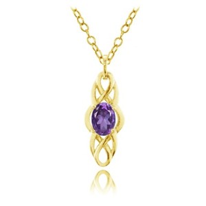 Authentic Celtic Knot Oval African Amethyst Drop Necklace in Gold Plated Sterling Silver