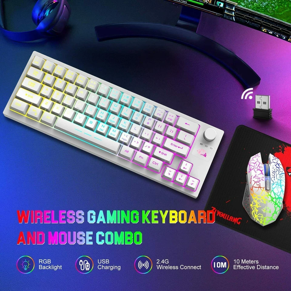 Wireless Gaming Keyboard & Mouse 12 RGB Backlit with Rotary Knob for PC PS4 PS5 - Image 2 of 4