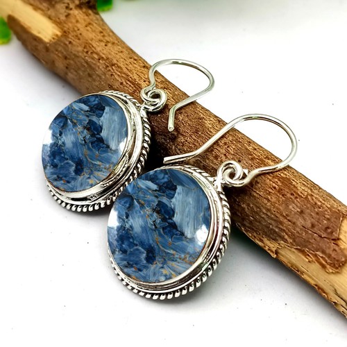 Pietersite 925 Sterling silver Handmade Earrings Round SHAPE Gifts For Women - Picture 3 of 7