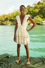 FARM Rio Eyelet Patch Beaded Mini Dress Embroidered Ruffle Lace Tiered New XL