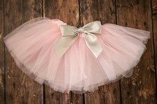 Light Pink Infant Baby Tutu with Silver Satin Bow 6 inches long Fits 0-18 months
