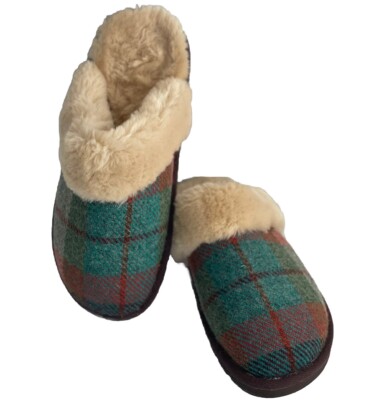 LAMO Wool Plaid XL Slippers Plush Faux Fur Lining  Comfort Indoor/outfoor NWOB