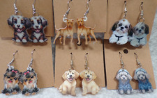 6 PUPPY DOG CANINE PIERCED EARRINGS ON DROP DANGLE FRENCH WIRE LOOP
