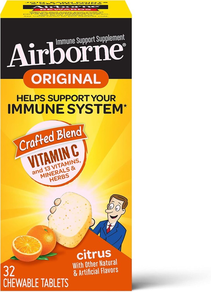 Airborne 1000mg Vitamin C Chewable Tablets with Zinc, Immune Support Supplement