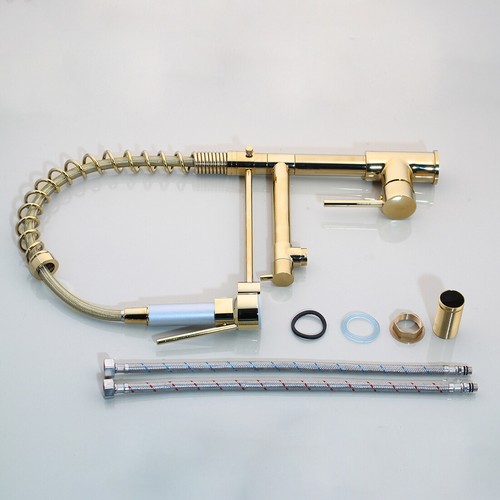 Golden Kitchen Sink Faucet Swivel&Pull Down Spout Deck Mounted Brass Mixer Taps - Picture 10 of 10