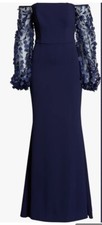 Eliza J Women's Floral-Embellished Off-the-Shoulder Gown  Navy Sz 8.