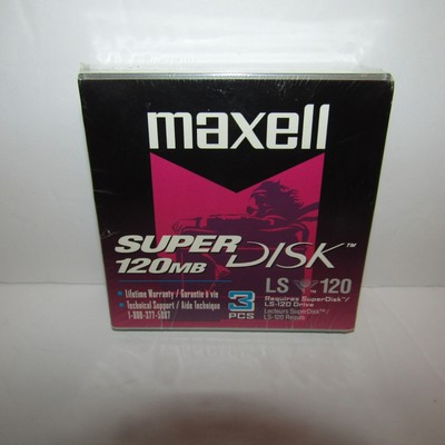 Vintage Maxell SuperDisk 120MB 3 Pack LS-120 Diskettes 3M New Sealed Torn Wrappr