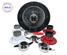 14x7 Std Black Spokes Dish W Chrome Nipples Hub Lowrider Rims Usa Made